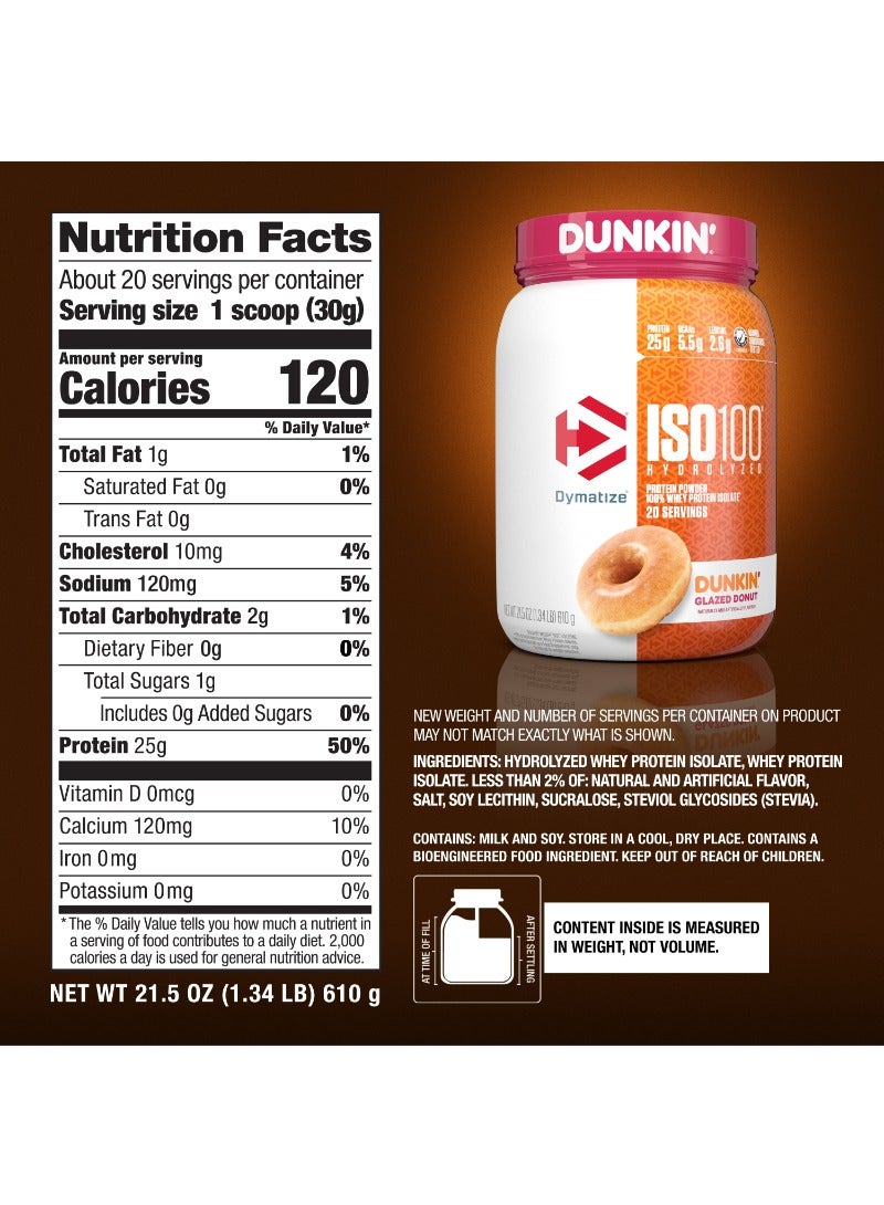 Dymatize Glazed Donut Iso100 Whey Protein Powder 1.3 Lb, 610g  - Image 2
