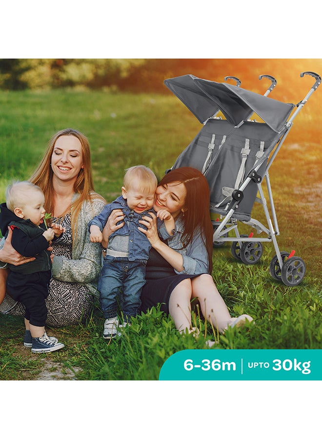 Moon Jet Plus  Twin Buggy Lightweight Travel strollers -Umbrella Fold- up to 30Kg, 6m+ - Dark Grey  - Image 2