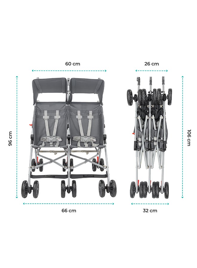 Moon Jet Plus  Twin Buggy Lightweight Travel strollers -Umbrella Fold- up to 30Kg, 6m+ - Dark Grey  - Image 4