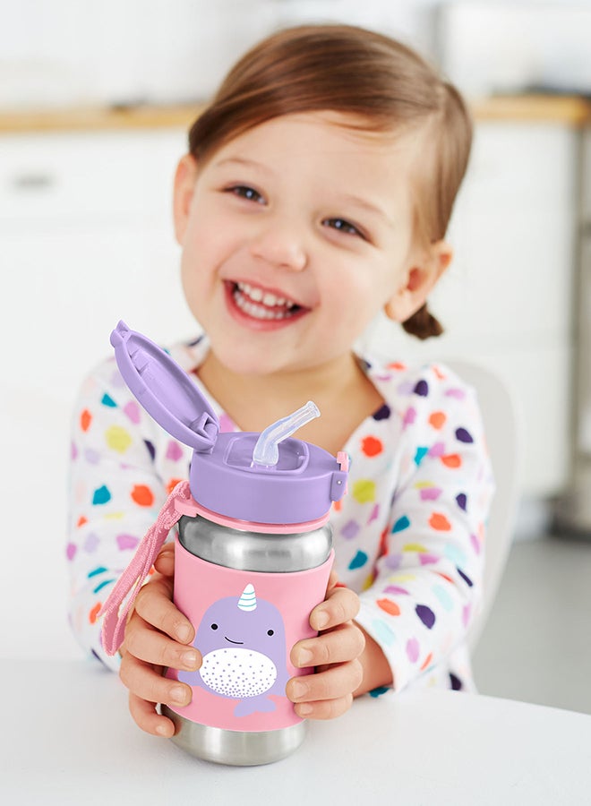 Skip Hop Zoo Stainless Steel Straw Bottle - Narwhal - Spill-Resistant Kids Bottle  - Image 3