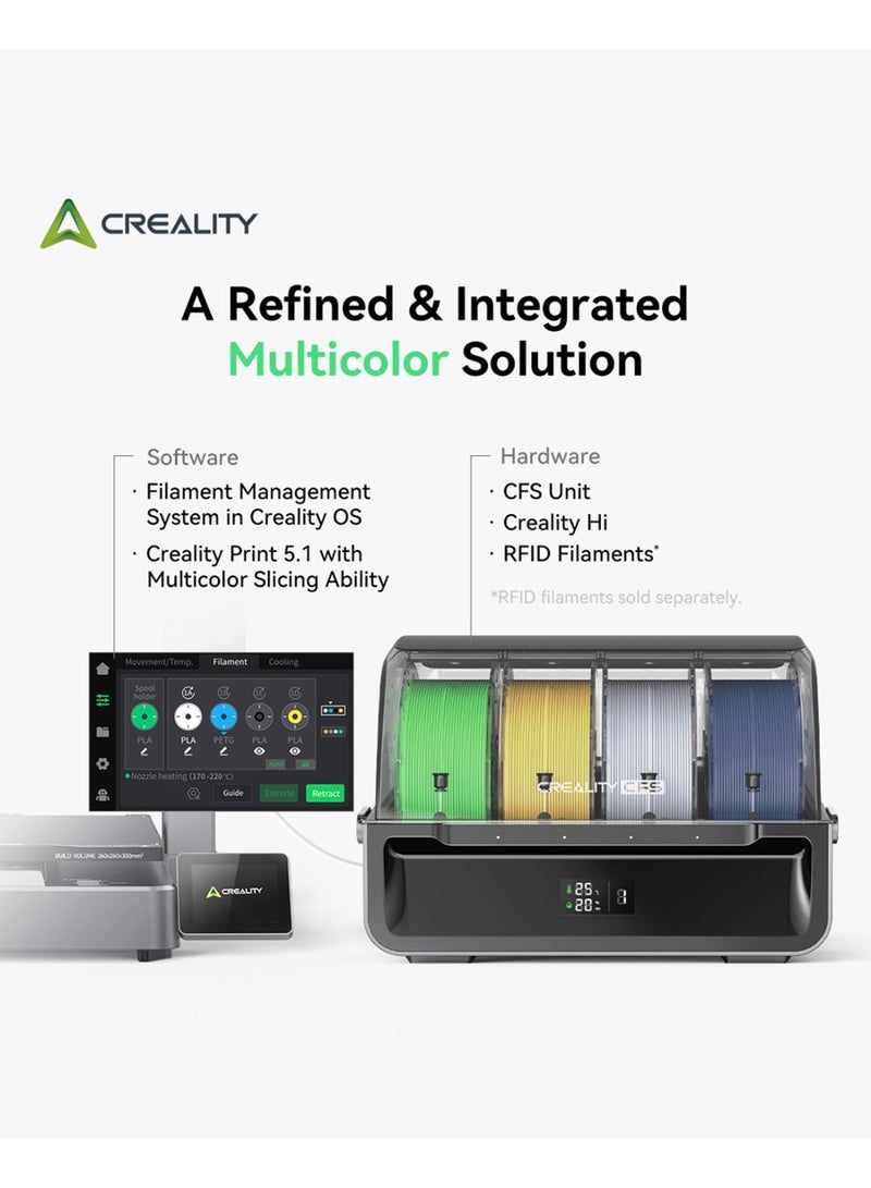 Creality 3D Hi Combo 3D Printer, New 3D Printer with 4 Colors Filament System, 500mm/s Speedy Smart 3D Printer with Color Touch Screen, Auto Leveling, Silent, for Home and office, Print Size 26×26×30cm Hi Combo - Image 1