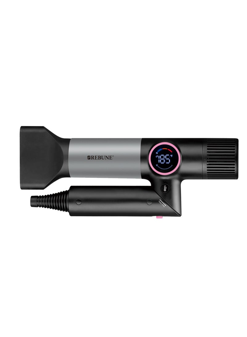 REBUNE Ionic foldable hair dryer with 1800W BLDC motor and digital display screen. BLACK  - Image 2