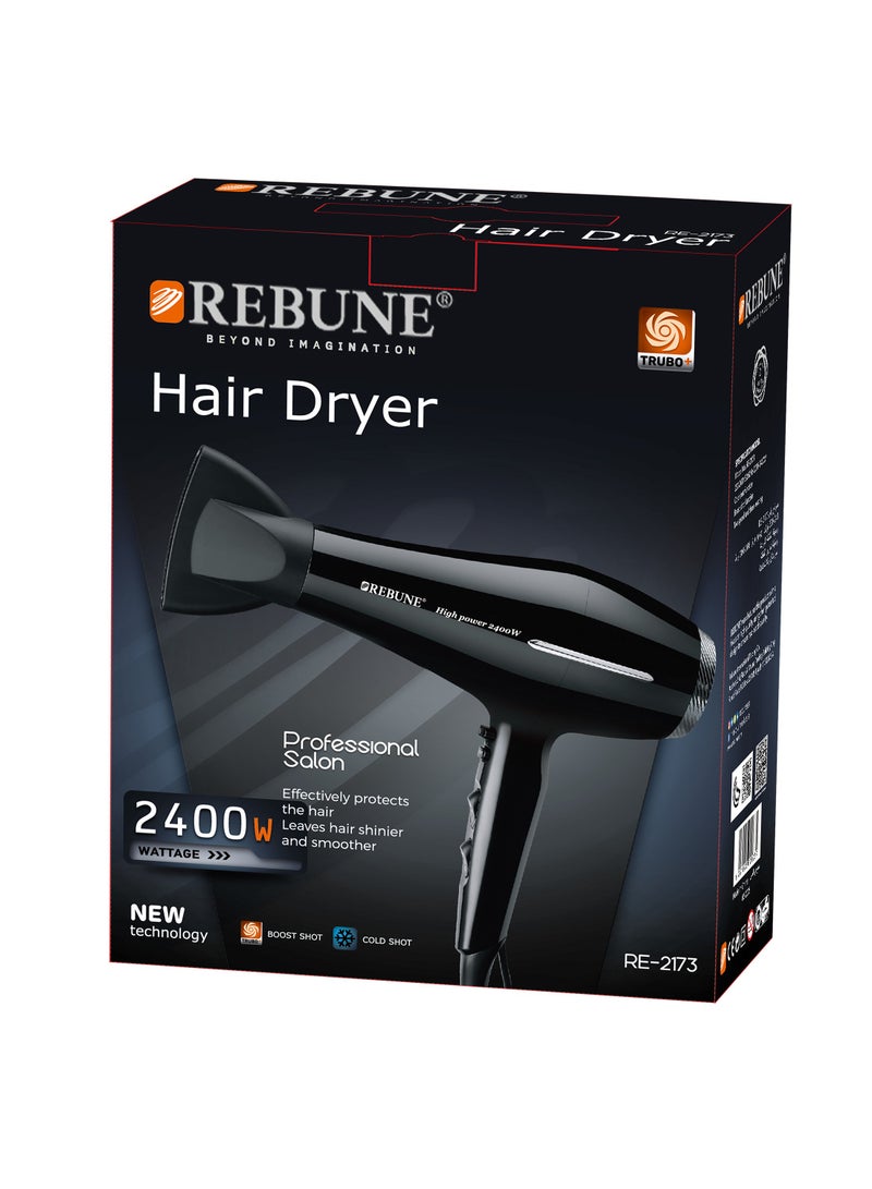 REBUNE Professional Hair Dryer, 2400W BLACK  - Image 2