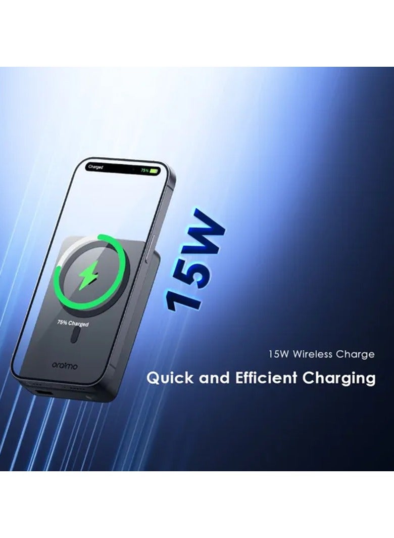 Oraimo 10000 mAh Power Bank MagPower 15 Wireless Charging 15W - Black - Image 3