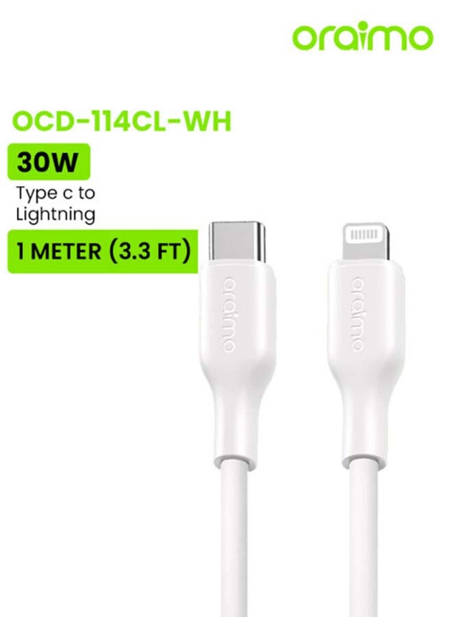 RobustLine 30W Type-C to Lightening Cable | 3A, 1M - White