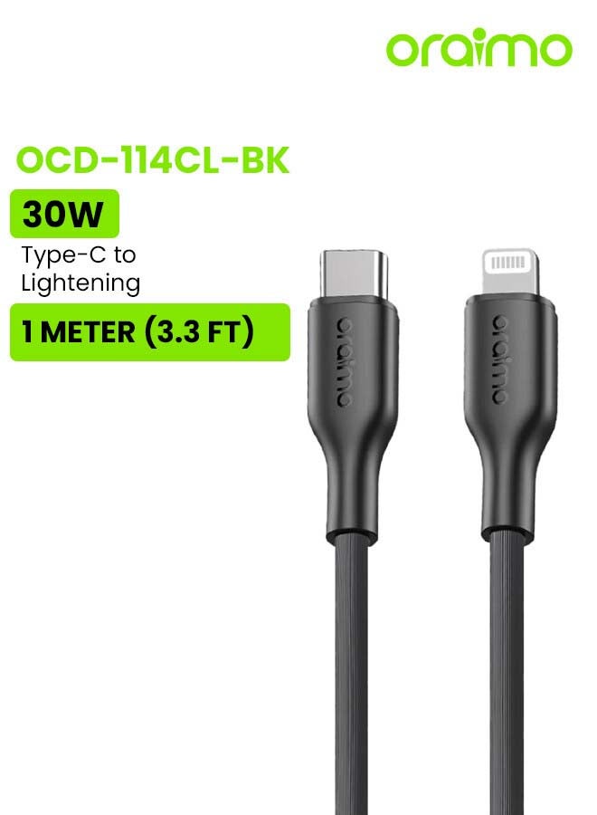 RobustLine 30W Type-C to Lightening Cable | 3A, 1M - Black