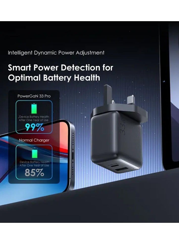 Oraimo Wall Charger PowerGaN 33 Pro USB-C and USB Ports 33W With Cable USB To USB-C - Black - Image 5