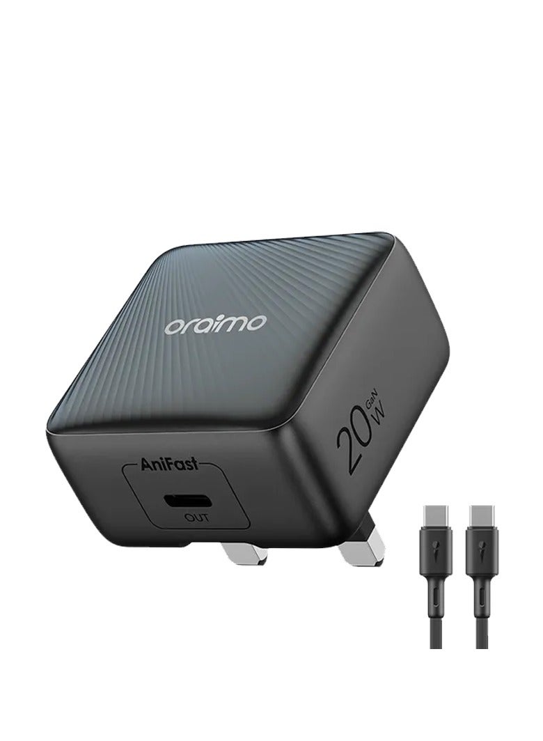 Oraimo Wall Charger PowerCube 20 Chic USB-C Port 20W With USB-C Cable - Black - Image 1