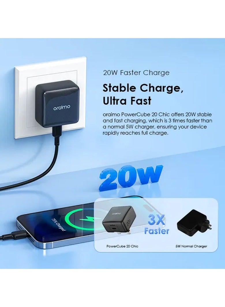 Oraimo Wall Charger PowerCube 20 Chic USB-C Port 20W With USB-C Cable - Black - Image 4