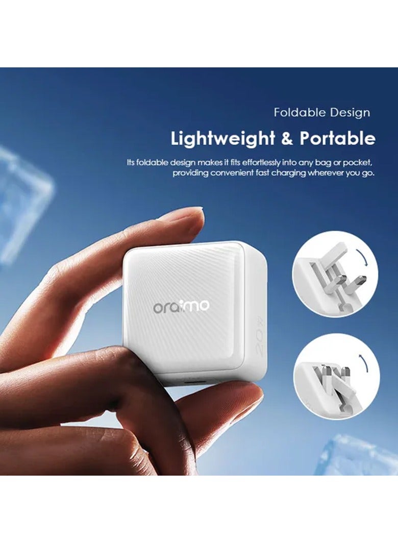 Oraimo Wall Charger PowerCube 20 Chic USB-C Port 20W With USB-C Cable - Black - Image 3