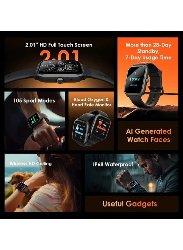 Oraimo 300 mAh Smart Watch 5 Lite 2.01-Inch HD - Black - Image 2