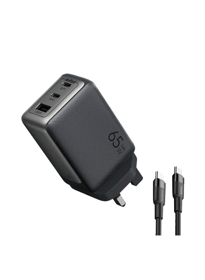 Oraimo Wall Charger HyperGaN 2 USB-C And USB Ports 65W With USB-C Cable - Black - Image 1