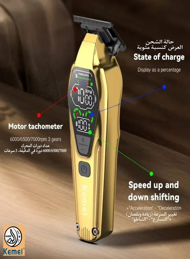 Kemei KM-1697 Professional Hair Clipper and Trimmer with 1400 mAh Battery, Digital Display, and Distinctive Gold Color (Saudi Version) - Image 4