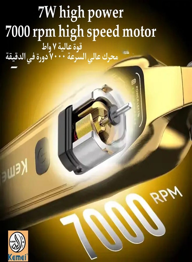 Kemei KM-1697 Professional Hair Clipper and Trimmer with 1400 mAh Battery, Digital Display, and Distinctive Gold Color (Saudi Version) - Image 5