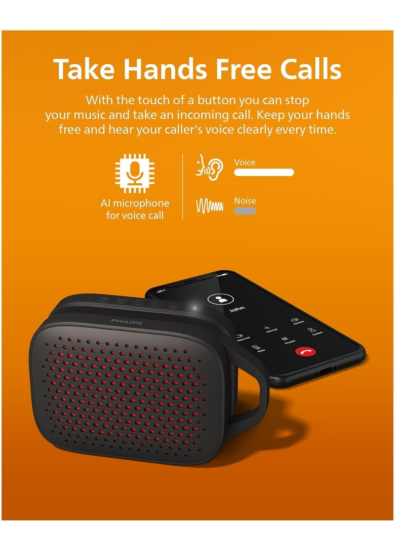 Philips TAS1209 Portable Bluetooth Speaker,Passive Radiator, 12H Battery,TWS Pairing,Support Stereo Sound,Bluetooth 5.3, IPX4 Waterproof, Wireless Speakers with Extra Bass, Quality Sound,Hands-Free Calling for Indoor & Outdoor, Small Black - Image 4
