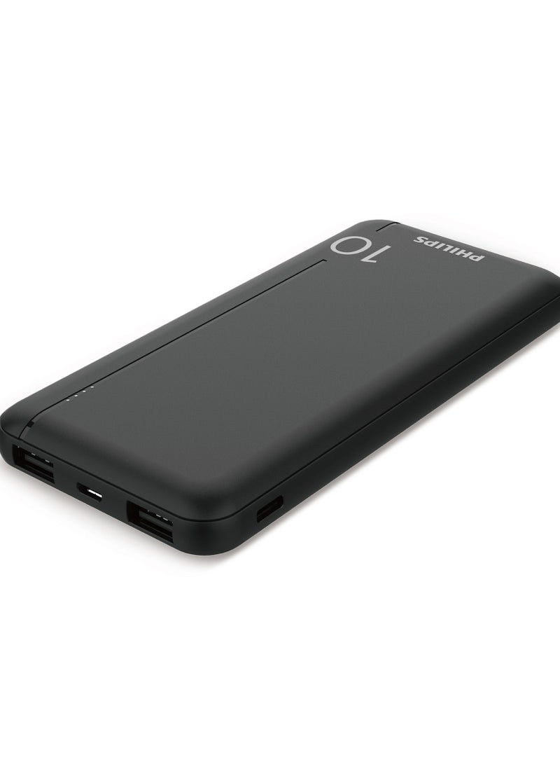 فيليبس Battery Compact And Portable Power Bank, 20W, USB-A And USB-C Ports With LED Power Indicator - Black - Image 1