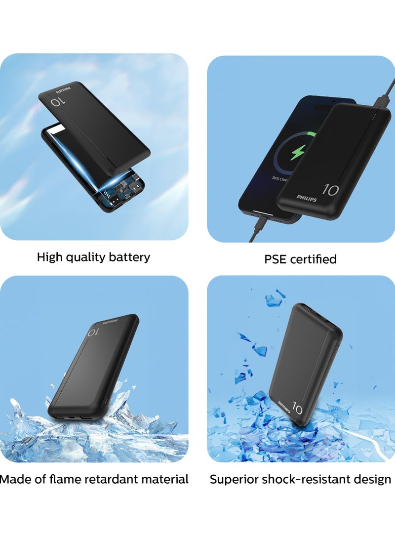 فيليبس Battery Compact And Portable Power Bank, 20W, USB-A And USB-C Ports With LED Power Indicator - Black - Image 5