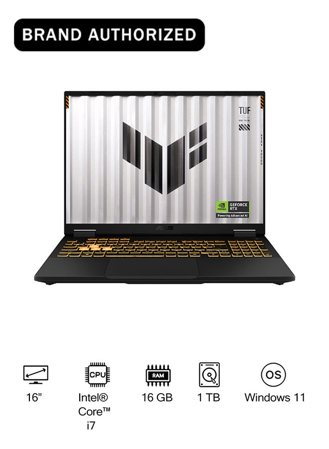 TUF F16 Gaming (2025) Laptop With 16 Inch FHD+ Display,Intel Core i7-14650HX Processor/16GB RAM DDR5/1TB SSD/8GB NVIDIA GeForce RTX 5050 Graphics /Windows 11 Home/ English/Arabic Jaeger Gray