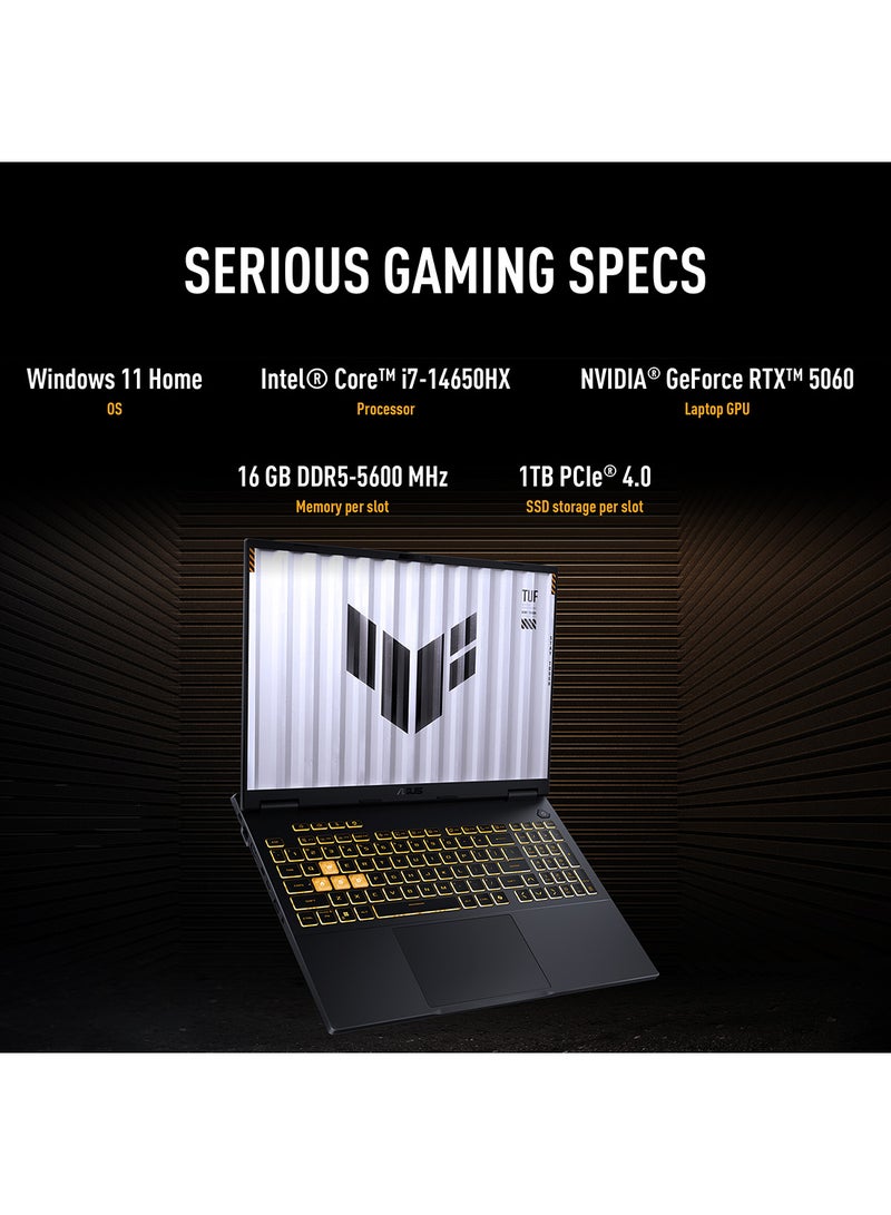 ASUS TUF F16 Gaming (2025) Laptop – 14th Gen / Intel Core i7-14650HX / 16inch WUXGA / 1TB SSD / 16GB RAM / 8GB NVIDIA GeForce RTX 5060 Graphics / Windows 11 Home – [FX608JMR-RV010W] English Jaeger Gray  - Image 3