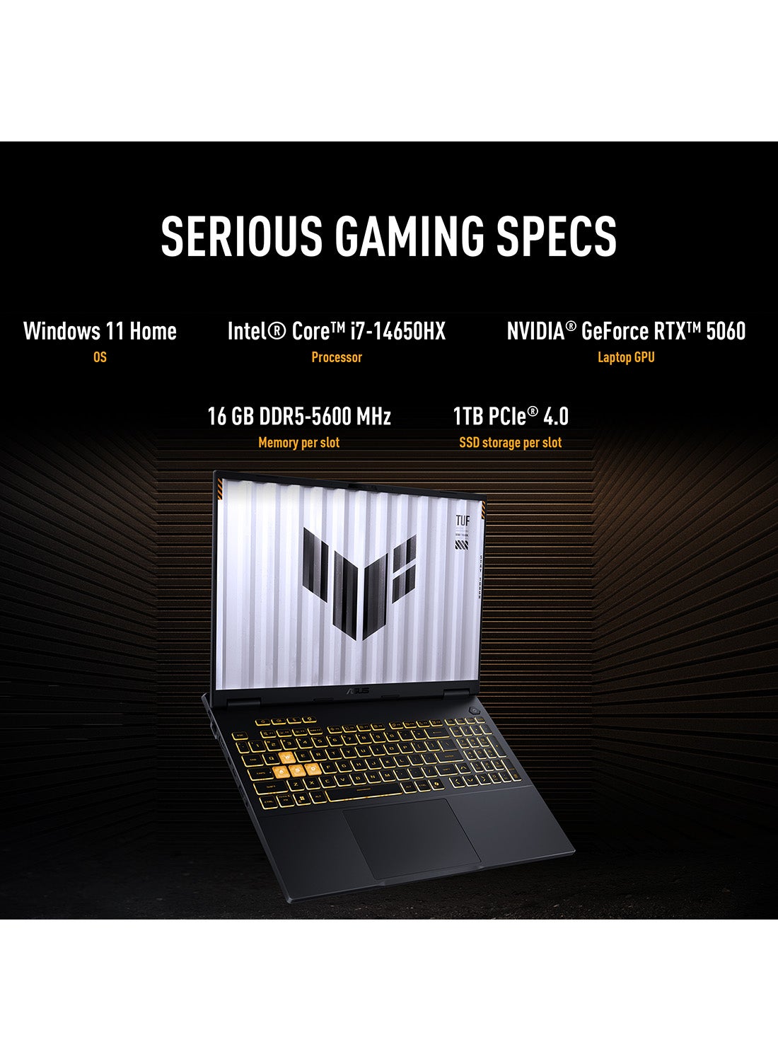 TUF F16 Gaming (2025) Laptop With 16 Inch WUXGA(1920x1200) Display,Intel Core i7-14650HX Processor/16GB RAM DDR5/1TB SSD/8GB NVIDIA GeForce RTX 5060 Graphics /Windows 11 Home/ Arabic Jaeger Gray image 4