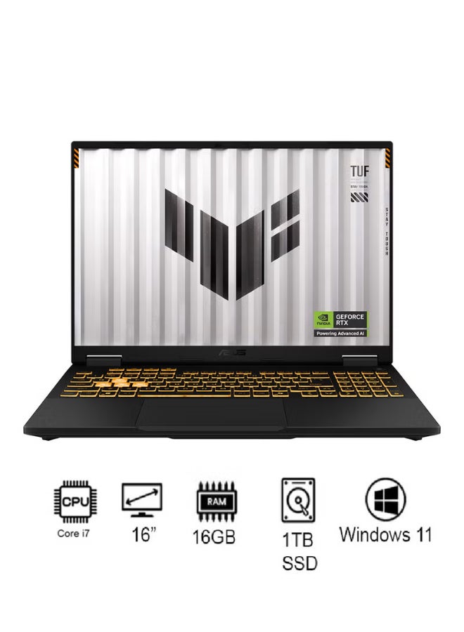 TUF F16 Gaming (2025) Laptop With 16 Inch WUXGA(1920x1200) Display,Intel Core i7-14650HX Processor/16GB RAM DDR5/1TB SSD/8GB NVIDIA GeForce RTX 5060 Graphics /Windows 11 Home/ Arabic Jaeger Gray image 2