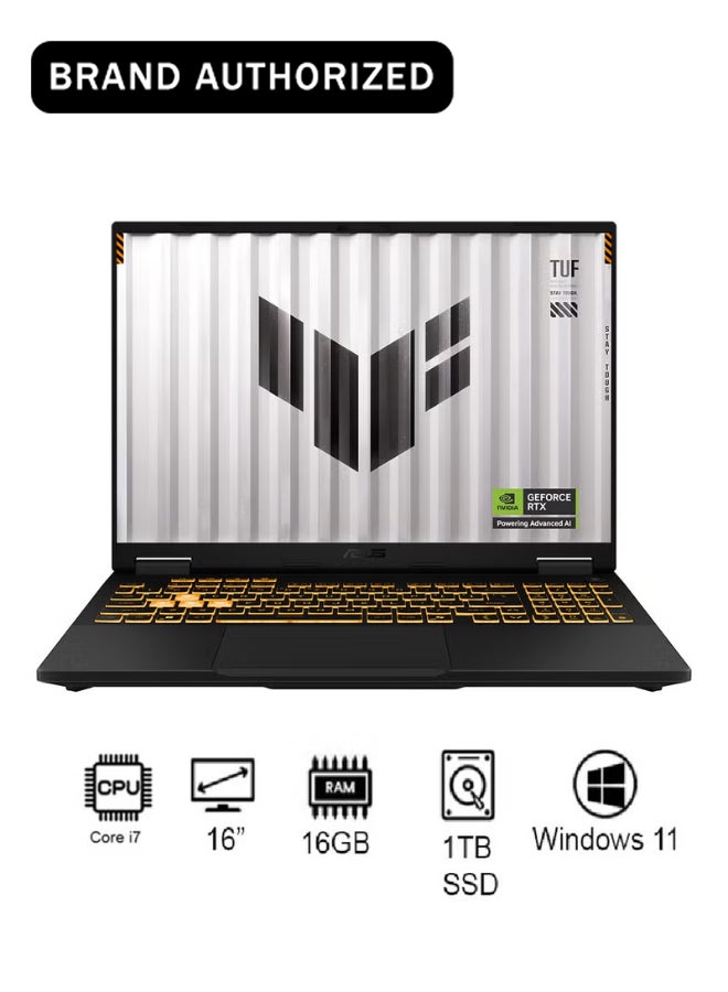 ASUS TUF F16 Gaming (2025) Laptop With 16 Inch WUXGA(1920x1200) Display,Intel Core i7-14650HX Processor/16GB RAM DDR5/1TB SSD/8GB NVIDIA GeForce RTX 5060 Graphics /Windows 11 Home/ Arabic Jaeger Gray - Image 1