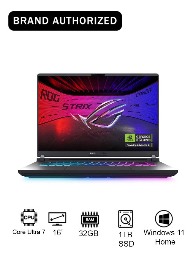 أسوس ROG Strix G16 Gaming (2025) Laptop – 2nd Series / Intel Core Ultra 7-255HX / 16inch FHD+ / 1TB SSD / 32GB RAM / 12GB NVIDIA GeForce RTX 5070 Graphics / Windows 11 Home – [G615LR-RV052W] English Volt Green - Image 1