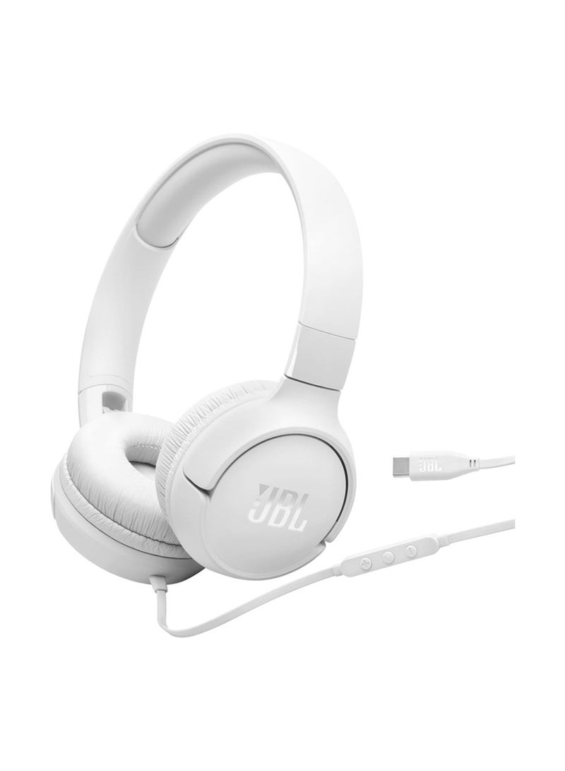JBL Tune 520C USB-C Wired Headphones – Hi-Res Audio, Pure Bass, 3-Button Remote, Comfortable Fit White  - Image 4