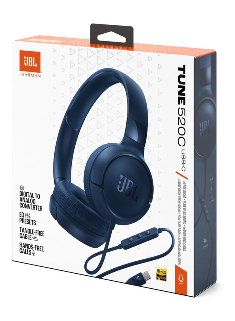 JBL Tune 520C USB-C Wired Headphones – Hi-Res Audio, Pure Bass, 3-Button Remote, Comfortable Fit Blue  - Image 3