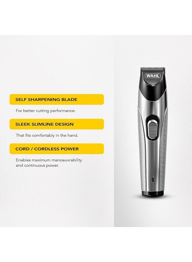 وال 9891-017 ماكينة حلاقة فضية مزودة بحافة/بدون سلك تعمل حتى 60 دقيقة مع 4 مشط حلاقة و 13 طول قطع، فرشاة تنظيف وزيت تشحيم، 100-240 فولت~50/60 هرتز - Image 2