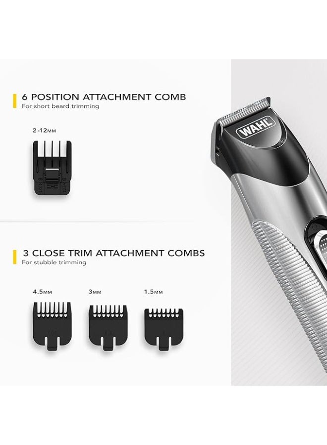 وال 9891-017 ماكينة حلاقة فضية مزودة بحافة/بدون سلك تعمل حتى 60 دقيقة مع 4 مشط حلاقة و 13 طول قطع، فرشاة تنظيف وزيت تشحيم، 100-240 فولت~50/60 هرتز - Image 4