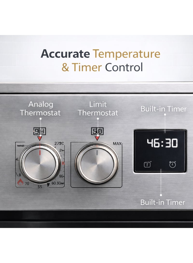 نيكاي موقد كهربائي 90x60 سم مع سطح زجاجي سيراميكي، 5 شعلات، فرن كبير، فولاذ مقاوم للصدأ، طهي متعدد الوظائف، مؤقت رقمي - Image 2