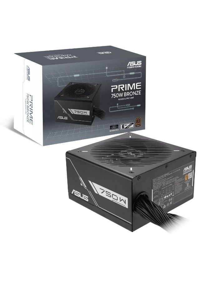 ASUS Prime 750W 80 PLUS Bronze Non-Modular ATX Power Supply, Dual Ball Bearing 135mm Fan, 62.5A Single +12V Rail, 6 SATA, 3 Molex, 3 PCIe, 2 CPU EPS, Heavy-Duty Protections, Black | 90YE00Y0-B0NA00  - Image 1