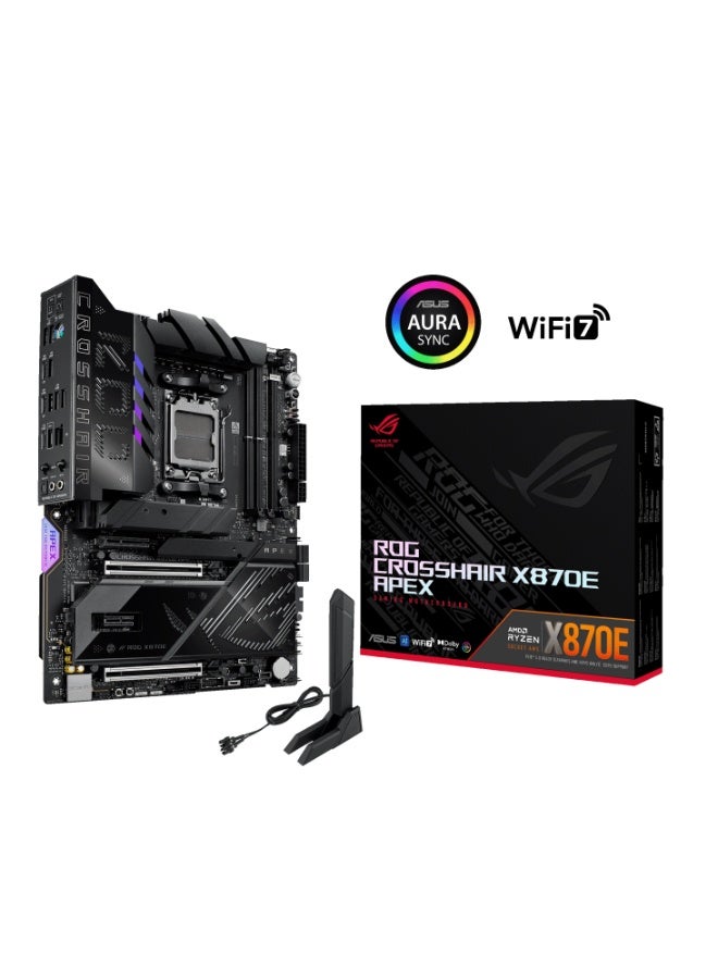 ROG Crosshair X870E Apex ATX Gaming Motherboard, AM5, X870E Chipset, DDR5 (2-DIMM, Up to 128GB, OC 10200MT/s+), Ryzen 7000/8000/9000, PCIe 5.0 x16, 5x M.2 (3x Gen5), Wi-Fi 7, 5Gb LAN, USB4, USB-C 60W PD, SupremeFX Audio, Extreme OC Tools, AI Cooling, BIOS Flashback | 90MB1KR0-M0EAY0