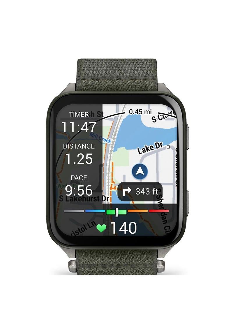 GARMIN Venu X1 - 41MM - Moss with Titanium Caseback and Moss Comfortfit Nylon Band - Up to 8 Days of Battery life - 2.0" Amoled Display, sapphire crystal, Heart Rate Monitor, All day stress monitor, Tap to Pay, Super bright LED flashlight, iOS and Android compatible Titanium - Image 4
