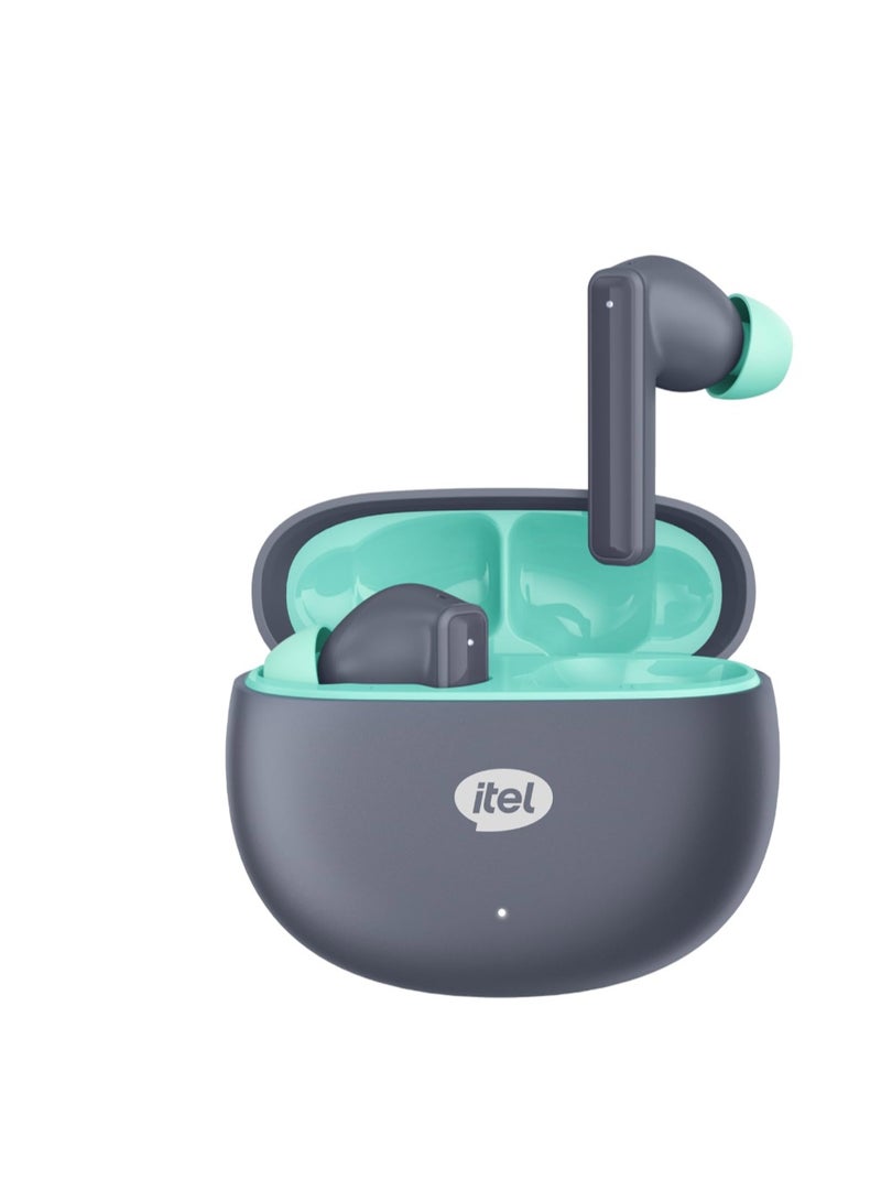 ITEL Rhythm Buds Air Pro – True Wireless Earbuds With ANC, 35H Battery, Bluetooth 5.3, Deep Bass, ENC Mic, IPX5 – Grey & Mint - Image 1