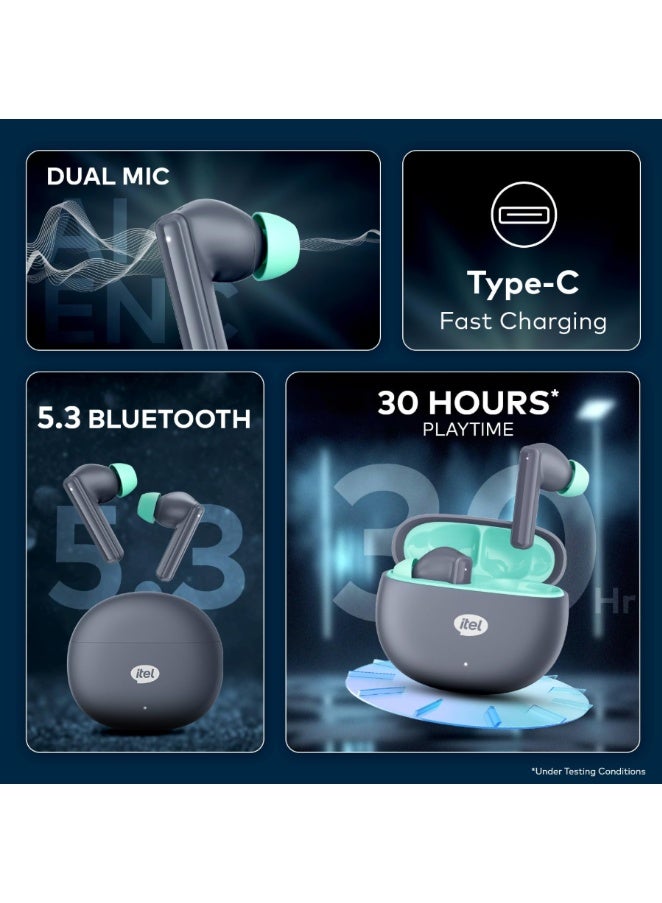 ITEL Rhythm Buds Air Pro – True Wireless Earbuds With ANC, 35H Battery, Bluetooth 5.3, Deep Bass, ENC Mic, IPX5 – Grey & Mint - Image 5