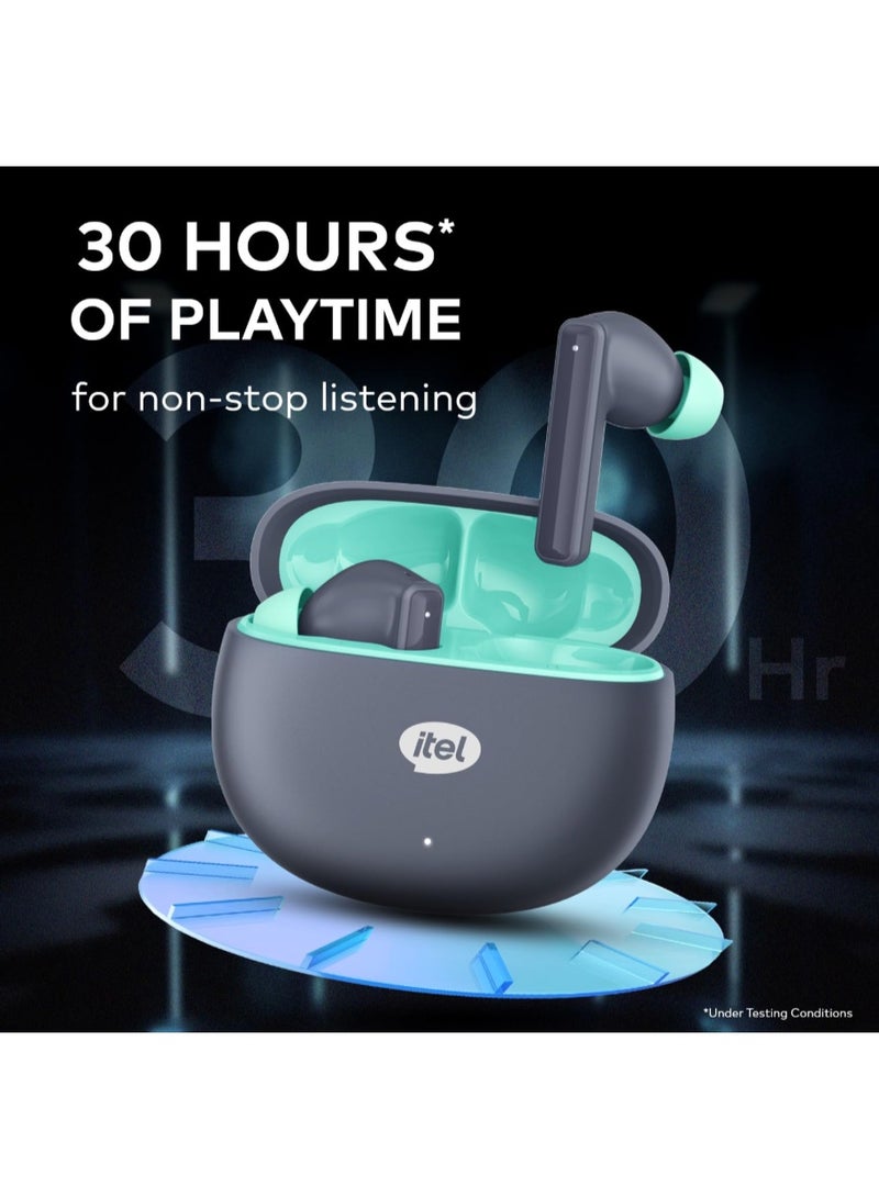 ITEL Rhythm Buds Air Pro – True Wireless Earbuds With ANC, 35H Battery, Bluetooth 5.3, Deep Bass, ENC Mic, IPX5 – Grey & Mint - Image 2