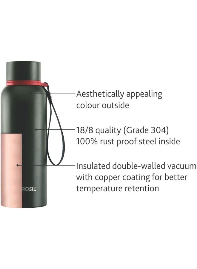 BOROSIL Vacuum Insulated Copper Coated Inner Trek Water Bottle Green  - Image 2