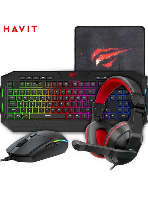 4-in-1 Gaming Combo Set: RGB Backlit Mouse, LED Backlit 114-Key Multimedia Keyboard, 3.5mm Stereo Headset with Mic, Fine-Mesh Mouse Pad – USB Wired, 6-Button Mouse with 800-2400 DPI, Anti-Ghosting Keys, 40mm Drivers, Compatible with Windows, Mac, Linux Desktops and Laptops, Ideal for Gaming, Work, Music, and More