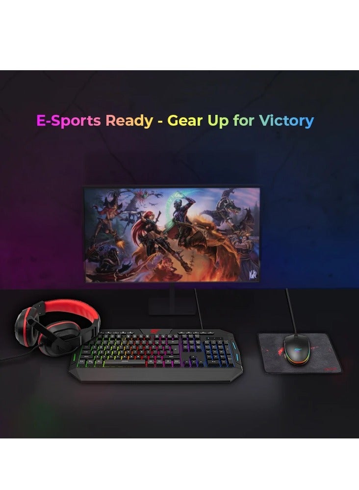havit 4-in-1 Gaming Combo Set: RGB Backlit Mouse, LED Backlit 114-Key Multimedia Keyboard, 3.5mm Stereo Headset with Mic, Fine-Mesh Mouse Pad – USB Wired, 6-Button Mouse with 800-2400 DPI, Anti-Ghosting Keys, 40mm Drivers, Compatible with Windows, Mac, Linux Desktops and Laptops, Ideal for Gaming, Work, Music, and More  - Image 4