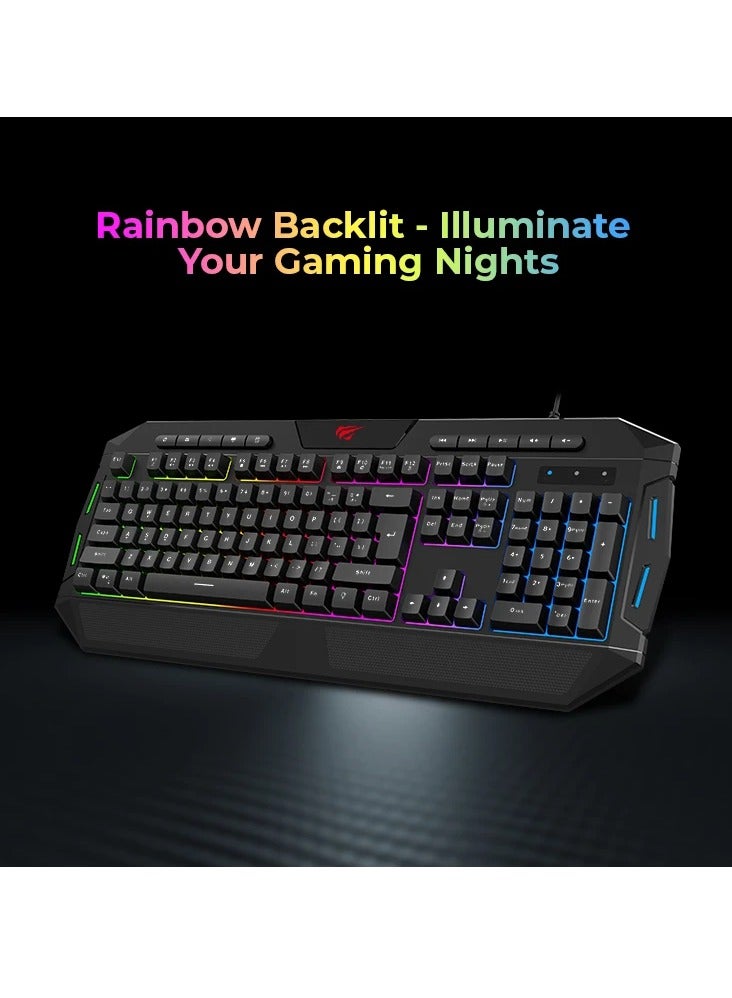 havit 4-in-1 Gaming Combo Set: RGB Backlit Mouse, LED Backlit 114-Key Multimedia Keyboard, 3.5mm Stereo Headset with Mic, Fine-Mesh Mouse Pad – USB Wired, 6-Button Mouse with 800-2400 DPI, Anti-Ghosting Keys, 40mm Drivers, Compatible with Windows, Mac, Linux Desktops and Laptops, Ideal for Gaming, Work, Music, and More  - Image 2