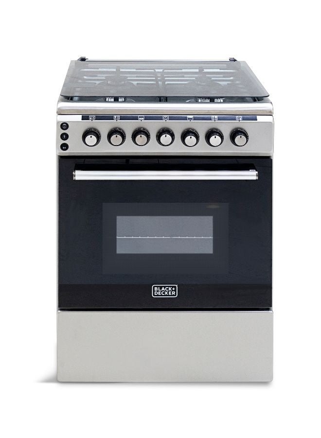 BLACK+DECKER 60 CM, Freestanding Gas Cooker, 4 Gas Burners, Button Ignition, Gas Grill & Gas Oven - BXOFG604.002PZOX Inox Finish BXOFG604.002PZOX Inox  - Image 1
