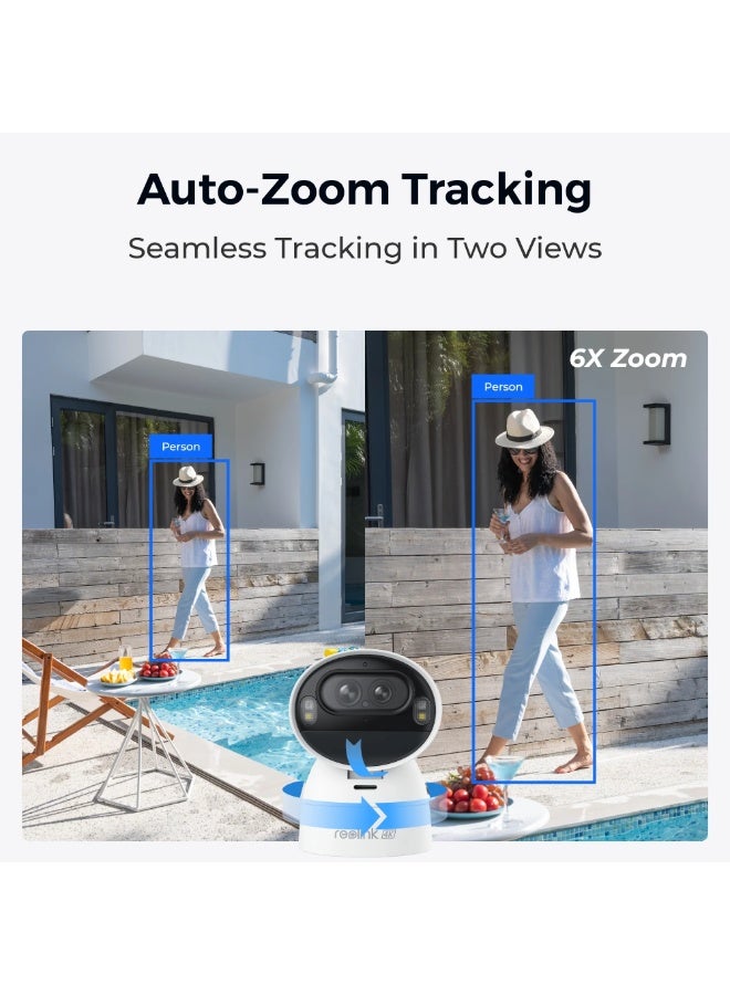 ريولينك كاميرا أرجوس تتبع 4K مزدوجة العدسة مع واي فاي تعمل بالطاقة الشمسية/البطارية مع تتبع تلقائي، 4K 8MP Ultra HD، بان، ميل و 6X زوم هجين، رؤية ليلية ملونة، 5/2.4 جيجاهرتز واي فاي مزدوج النطاق، مقاومة للعوامل الجوية IP65 - Image 2