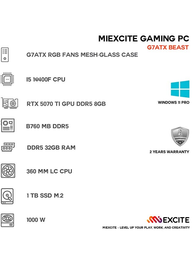 MI Excite Gaming PC With Core i5 14400F Processor/32GB RAM DDR5/ 1TB SSD/16GB Nvidia GeForce RTX 5070 Ti Graphics/ Windows 11 Pro/ White - Image 3