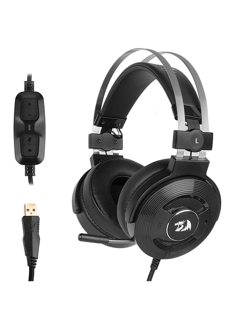 Professional gaming headset H991 , with 7.1 surround sound and ANC active noise cancellation technology , High precision flexible microphone and comfortable design ideal for long sessions , Compatible with PC and PS4 , Amazing audio performance and 2M USB cable - Black