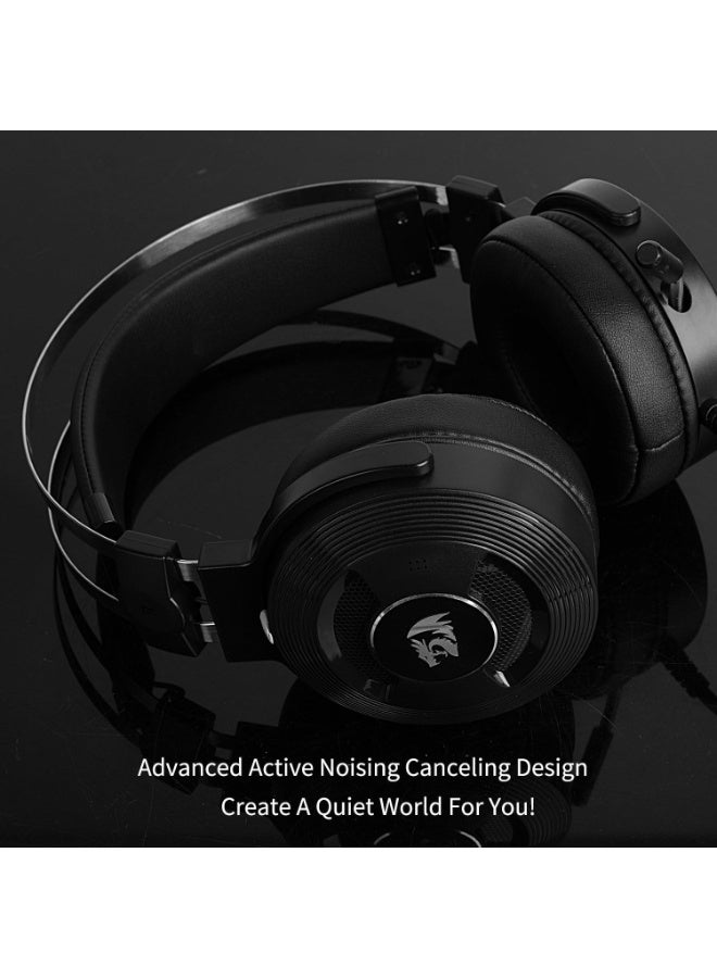 Professional gaming headset H991 , with 7.1 surround sound and ANC active noise cancellation technology , High precision flexible microphone and comfortable design ideal for long sessions , Compatible with PC and PS4 , Amazing audio performance and 2M USB cable - Black