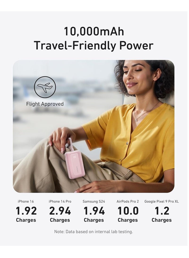 Anker 10000 mAh Anker Portable Charger, 10,000mAh 30W Power Bank, USB-C in and Out Fast Charging Battery Pack, Travel Essential Phone Power Bank, for iPhone 16/15, iPad, MacBook, Galaxy, Google, and More Pink  - Image 4