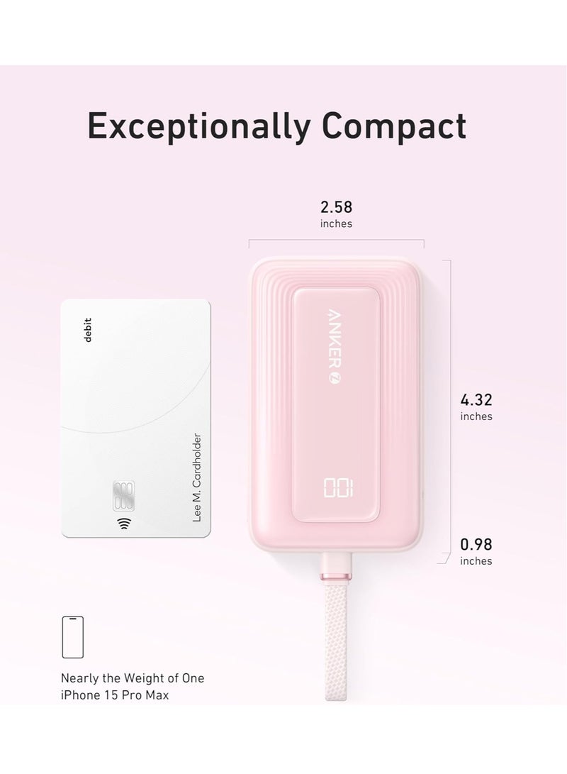 Anker 10000 mAh Anker Portable Charger, 10,000mAh 30W Power Bank, USB-C in and Out Fast Charging Battery Pack, Travel Essential Phone Power Bank, for iPhone 16/15, iPad, MacBook, Galaxy, Google, and More Pink  - Image 3