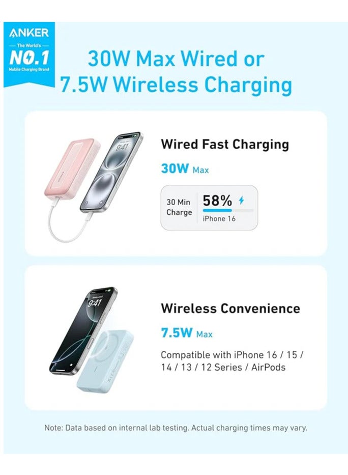 Anker 10000 mAh Zolo Magnetic Power Bank, Compact Wireless Portable Charger with 30W Max Fast Charging, Skin-Friendly and Durable Battery Pack, for iPhone 16/15/14 Series - Pink  - Image 2
